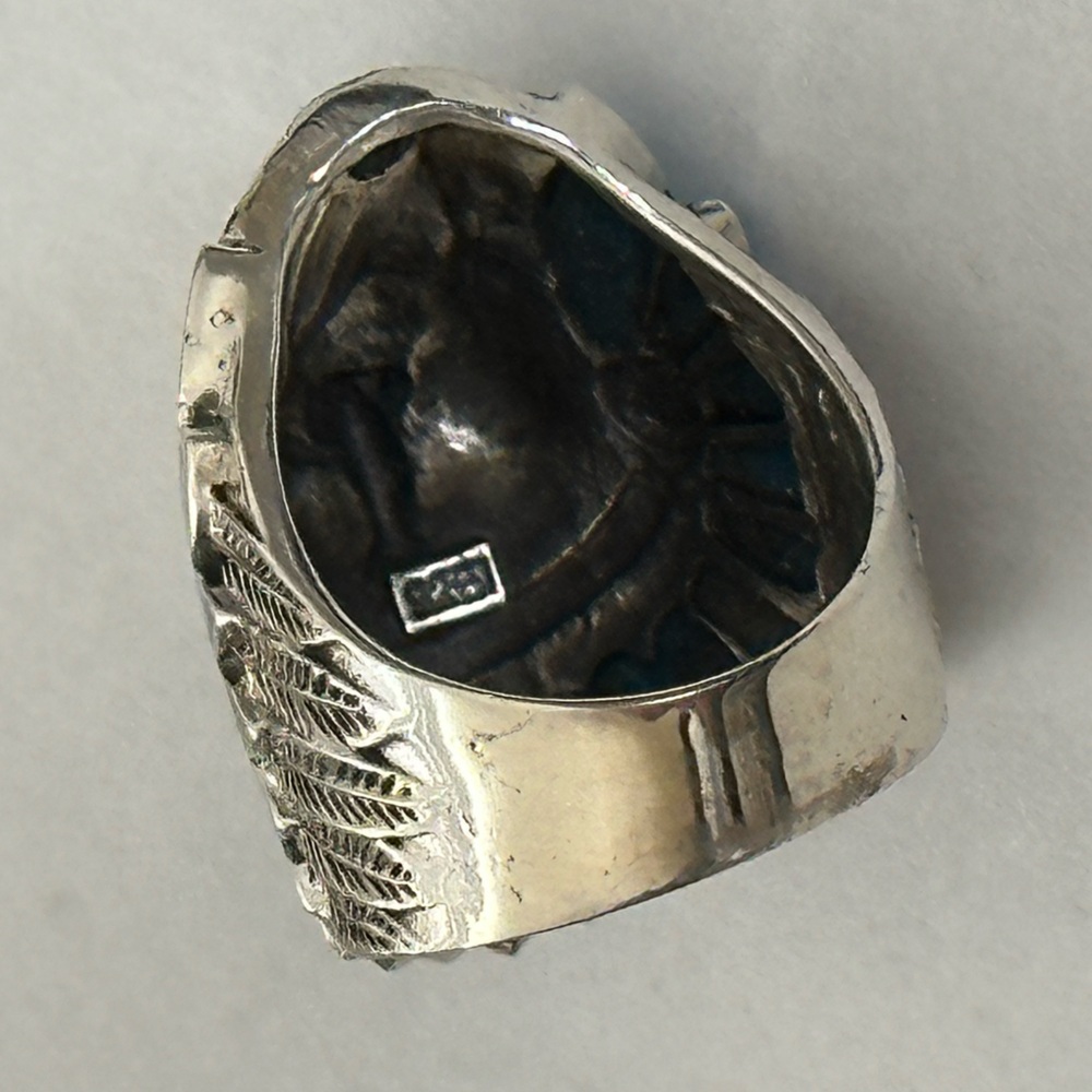 925 Silver Apache Turquoise Blue Native American Indian Chief Warrior ring - Picture 5 of 5